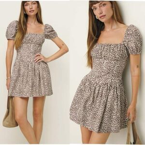 Reformation Marielle Mini Brown Dress Leopard Size 10